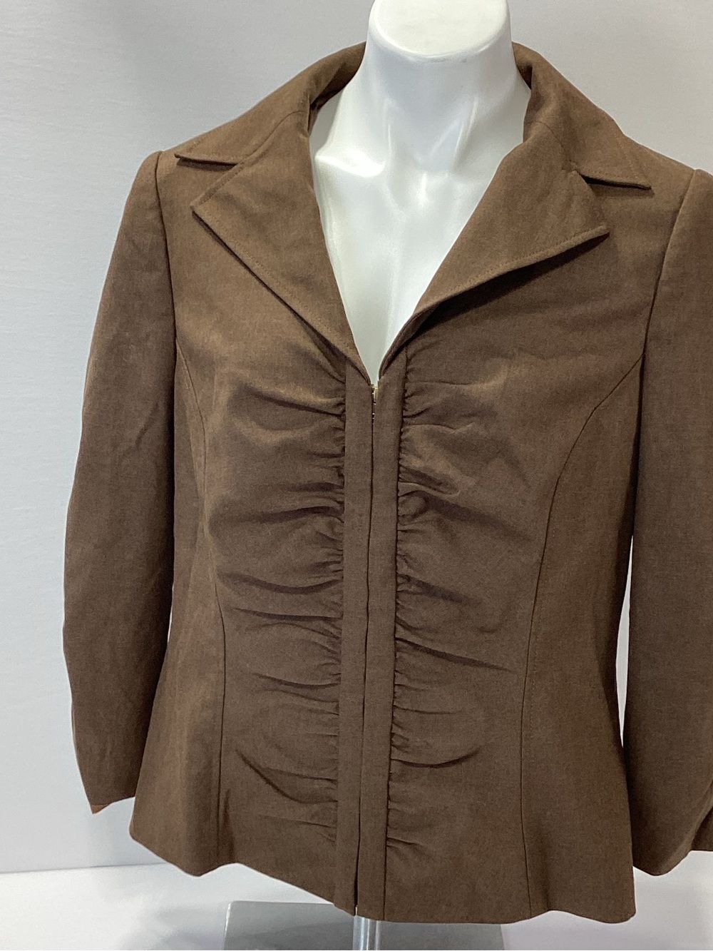 Eccoci Ruched Blazer Jacket Brown Size 14 Zip Front